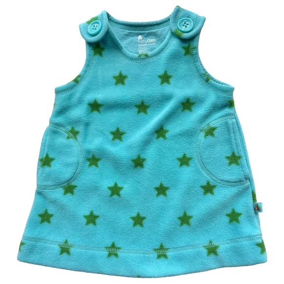 Baby GAP Brannan’s Favorites Fleece Dress Blue with Green Stars Size 6-12 Months - Picture 4 of 5